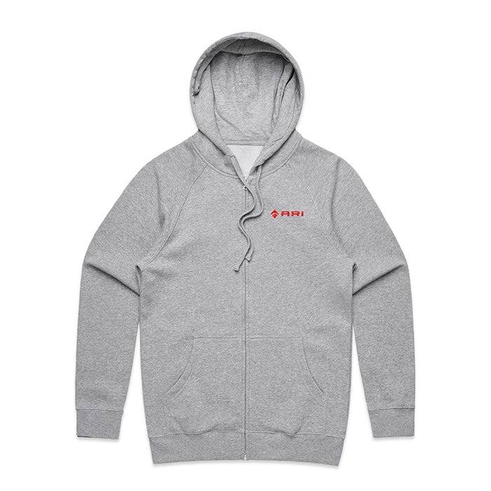 Ari Embroidered Full Zip Hoodie Unisex Grey/Red
